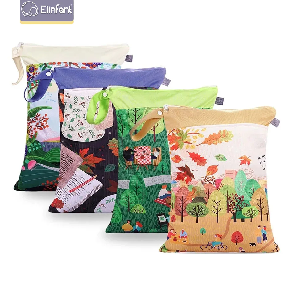 

Elinfant #story of seasons#Wet Bag Fashion Digital Prints Dry Diaper Bag Double Pocket Cloth Handle Wetbags 30*40CM Wholesale