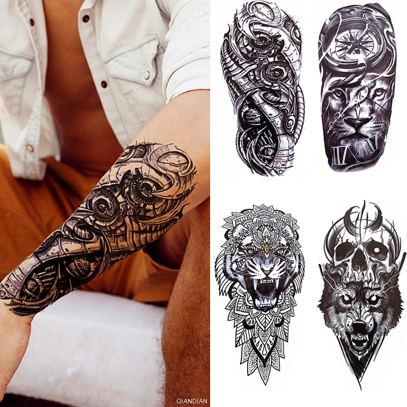 

Wolf Tiger Manipulator Temporary Tattoo Sticker Waterproof Skull Flower Compass Eagle Deer Body Arm Sleeve Fake Totem Women Man