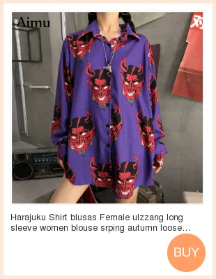 Harajuku рубашка blusas женский ulzzang с длинным рукавом женская блузка весна осень свободные Готический дьявол принт блузки корейские женские топы