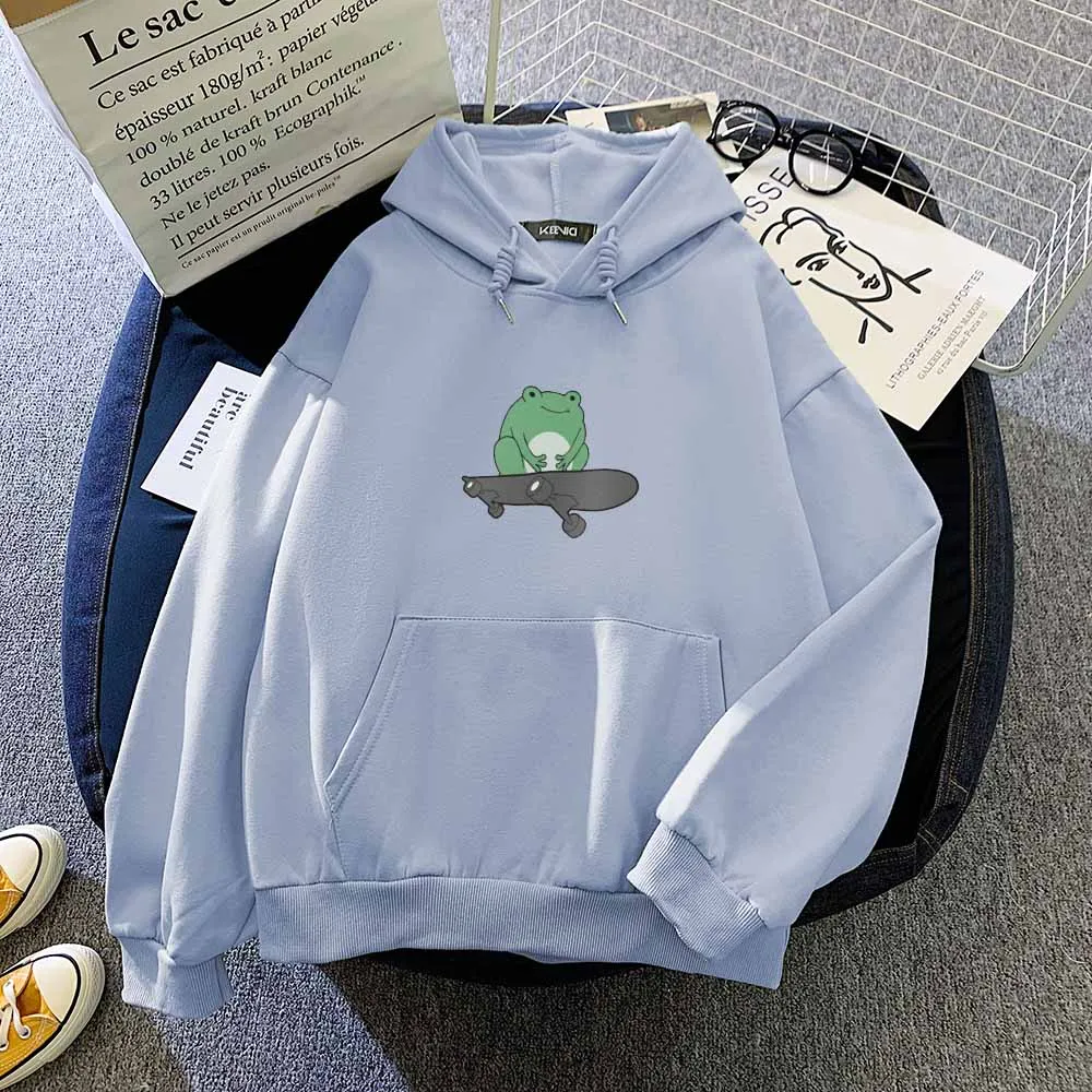 

Kawaii Frog Hoodie Cute Hoodies for Women Blue Sweatshirt Women Streetwear Hip Hop Hooded Sweatshirt Pullover Pocket Long Sleeve