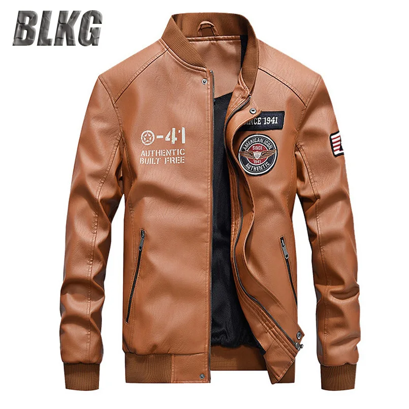 Мужская куртка из искусственной кожи blкг повседневная с воротником в стиле