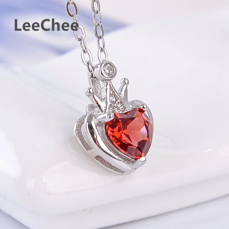 LeeChee 100% подвеска в форме натурального граната 0 5 карат Настоящее серебро 925 пробы