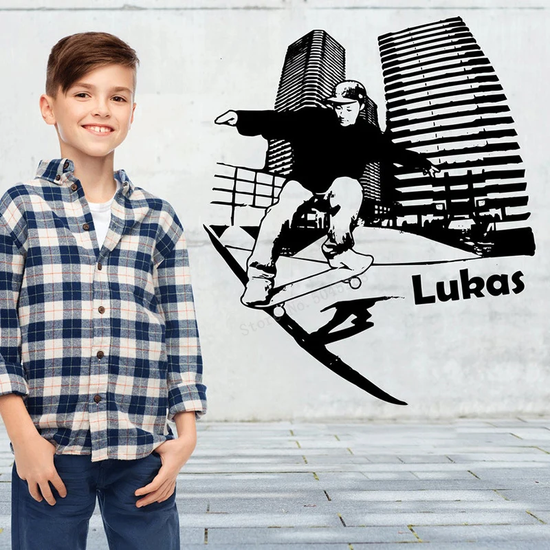Персонализированные настенные наклейки для скейтборда с именем детские на стену