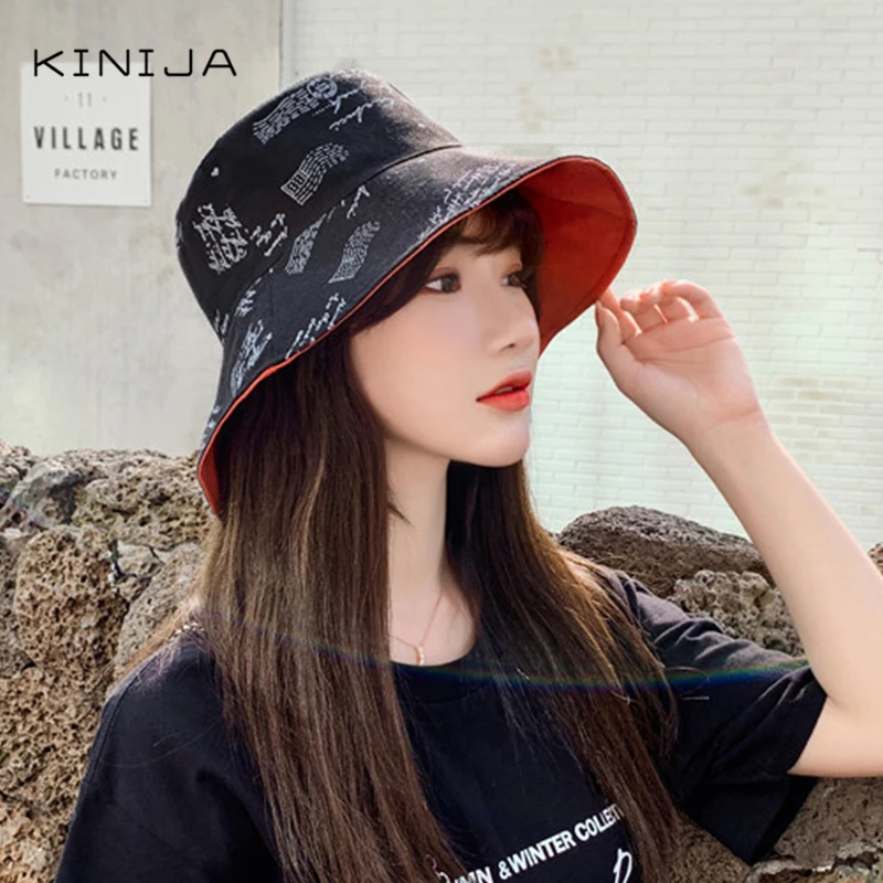 Осенняя вышитая шляпа в рыбацком стиле с граффити Корейская версия Летняя