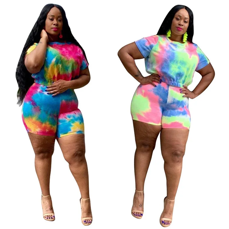 Женский летний костюм с принтом короткий топ коротким рукавом и шорты