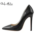 Женские туфли-лодочки Onlymaker на шпильке 12 см с черным змеиным принтом, классические модные туфли