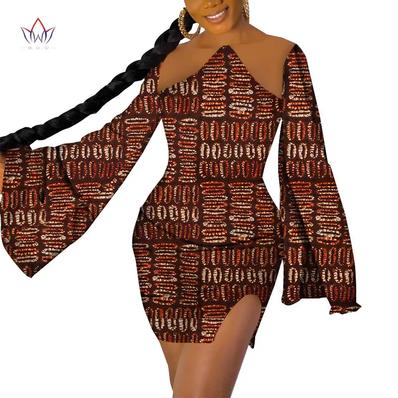 

African Dresses For Women 2021 Dashiki Print Bazin cotton Wax wholesale clothing Ankara print mini Outfits plus size WY8868
