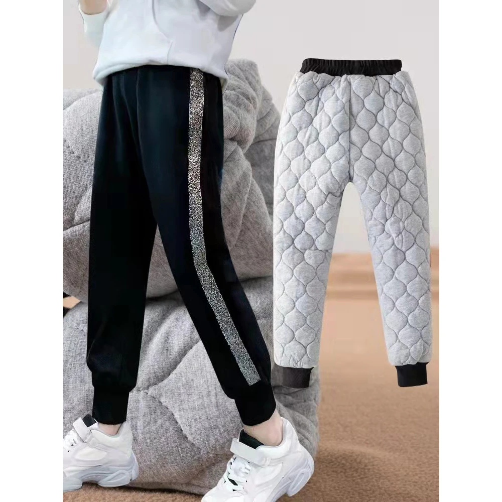 

Cotton-Padded Kids Pant Thick Warm Winter Toddler Girls Trousers Elastic Wasit Black Color Teens Children Pants for Boy