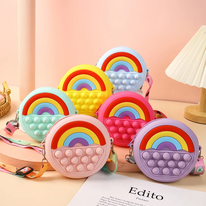 

Kawaii Pop It Rainbow Bridge Crossbody Finger Press Push Bubble Squishy Coin Purse Fidget Toys Popit Anti Stress Childrens Toy