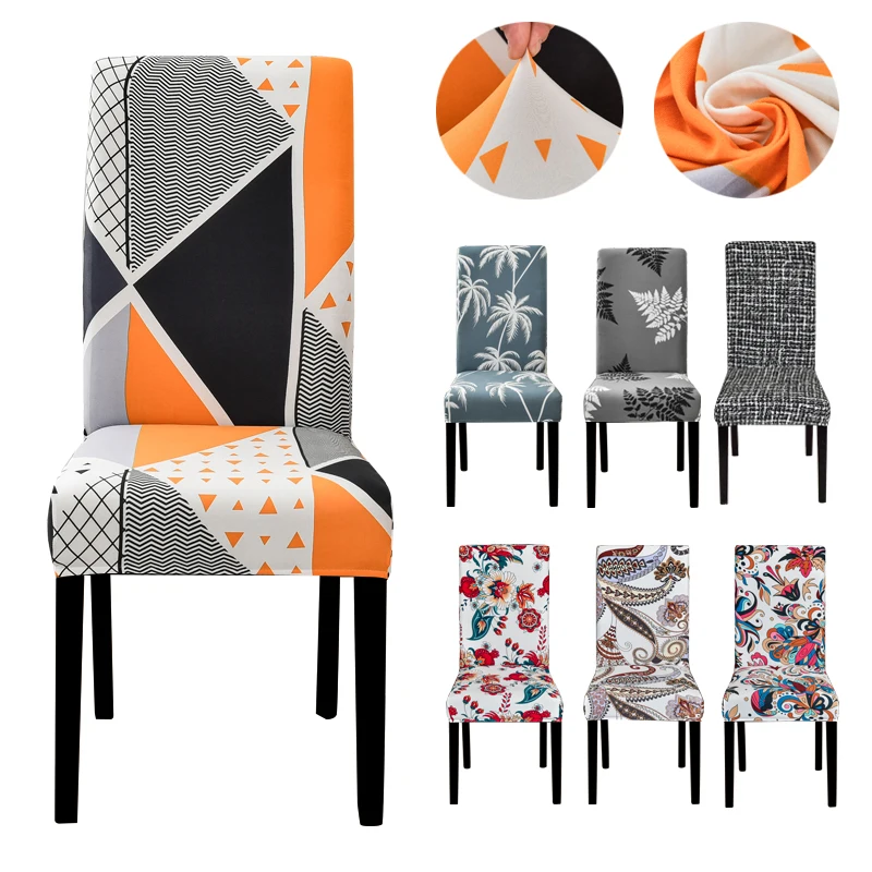 

1/2/4/6PCS Flower Printed Geometric Kitchen Chair Covers Spandex Elastic Stretch Decoration Chair Dining Seat Cushion Anti-dirty