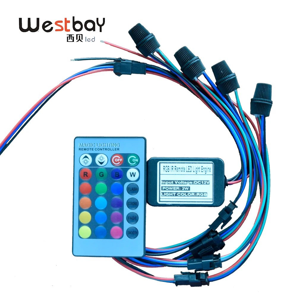 Four light source Westbay светодиодный светильник из оптического волокна, регулируемый светильник ness 2 Вт, RGB оптический волоконный светильник, двигатель для украшения автомобиля, Рождество - Испускаемый цвет: Four light source