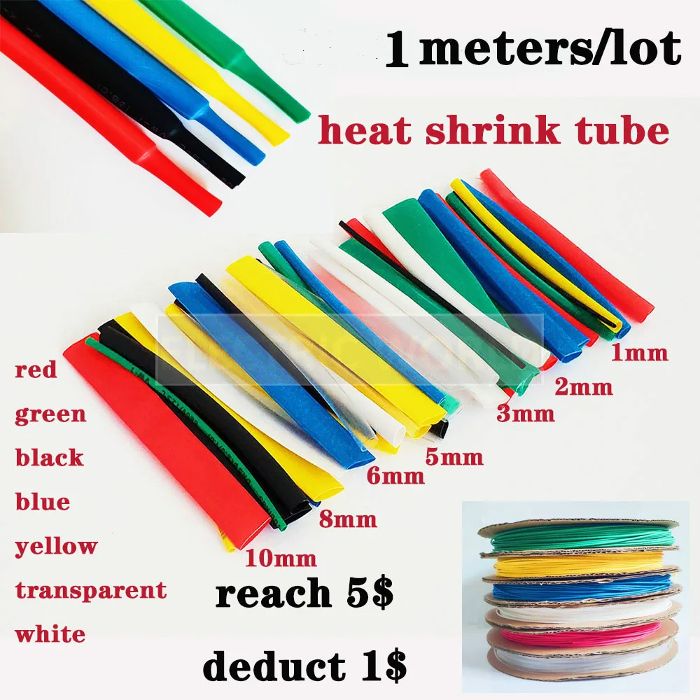 

Heat Shrinkable tube 1 Meter 2:1 Black 1 2 3 5 6 8 10mm Diameter Heatshrink Tubing DIY Connector Repair Tube Sleeving Wrap Wire