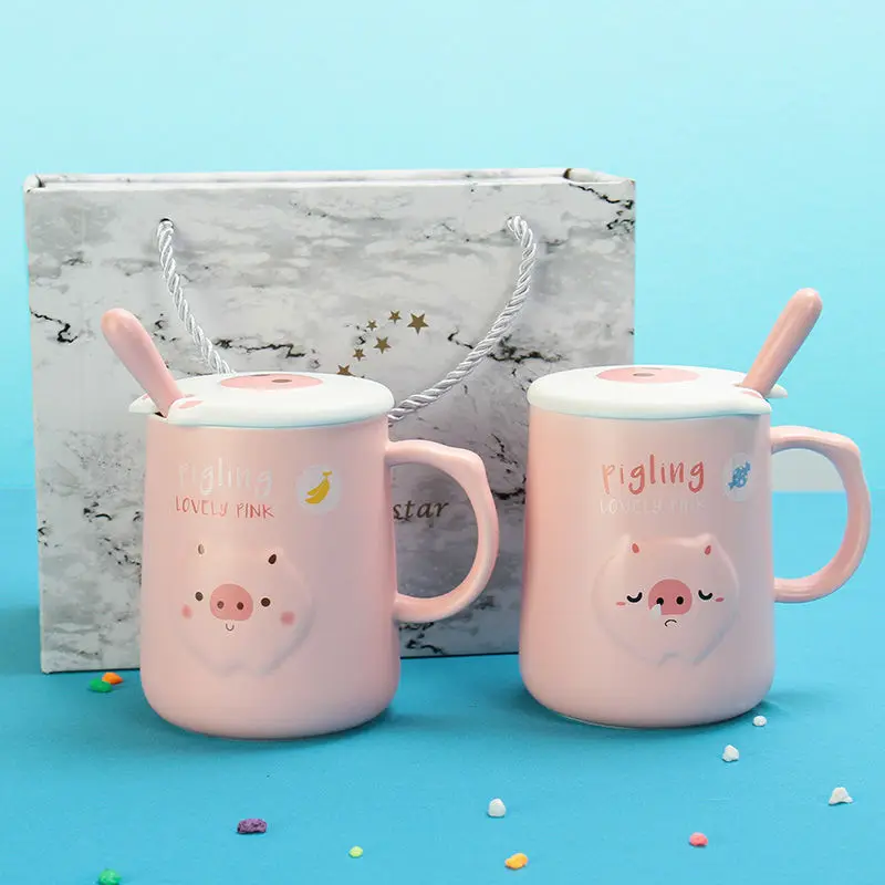 Mug cup Korean ceramic with lid spoon office mug milk coffee water breakfast | Дом и сад