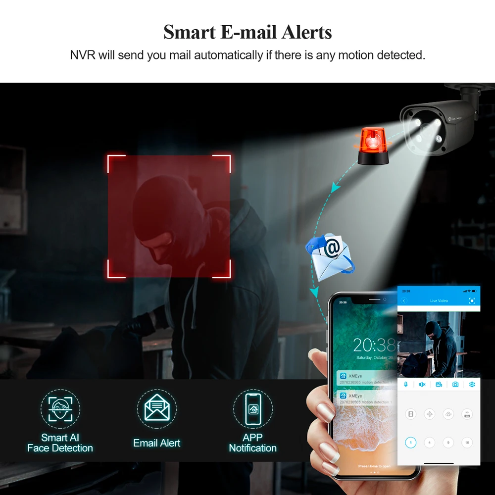 Цена Камера видеонаблюдения Techage HD 5 МП, система безопасности, 8-канальный видеорегистратор, POE, с функцией обнаружения лица, для улицы и помещений