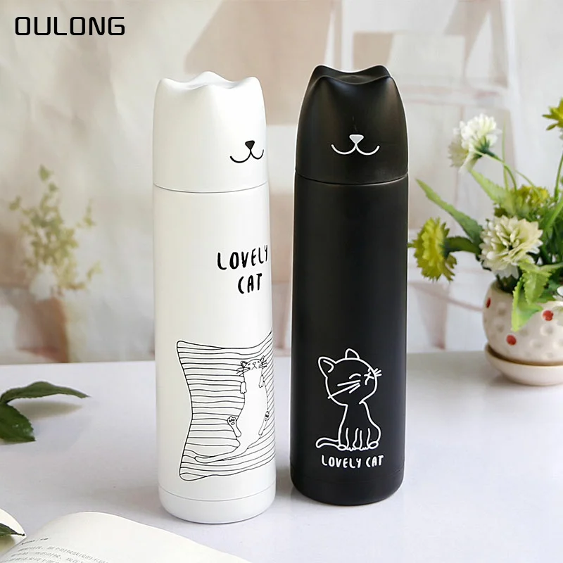 

Japanese cartoon cute refreshing large capacity portable cat thermos cup for male and female students couple water Cup