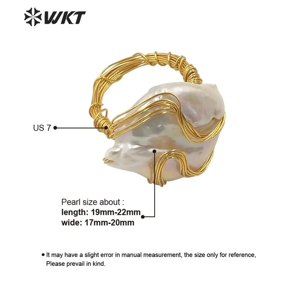 

WT-R346 Women bohemian handmake gold wire wrapped pearl ring irregular freshwater gold pearl ring