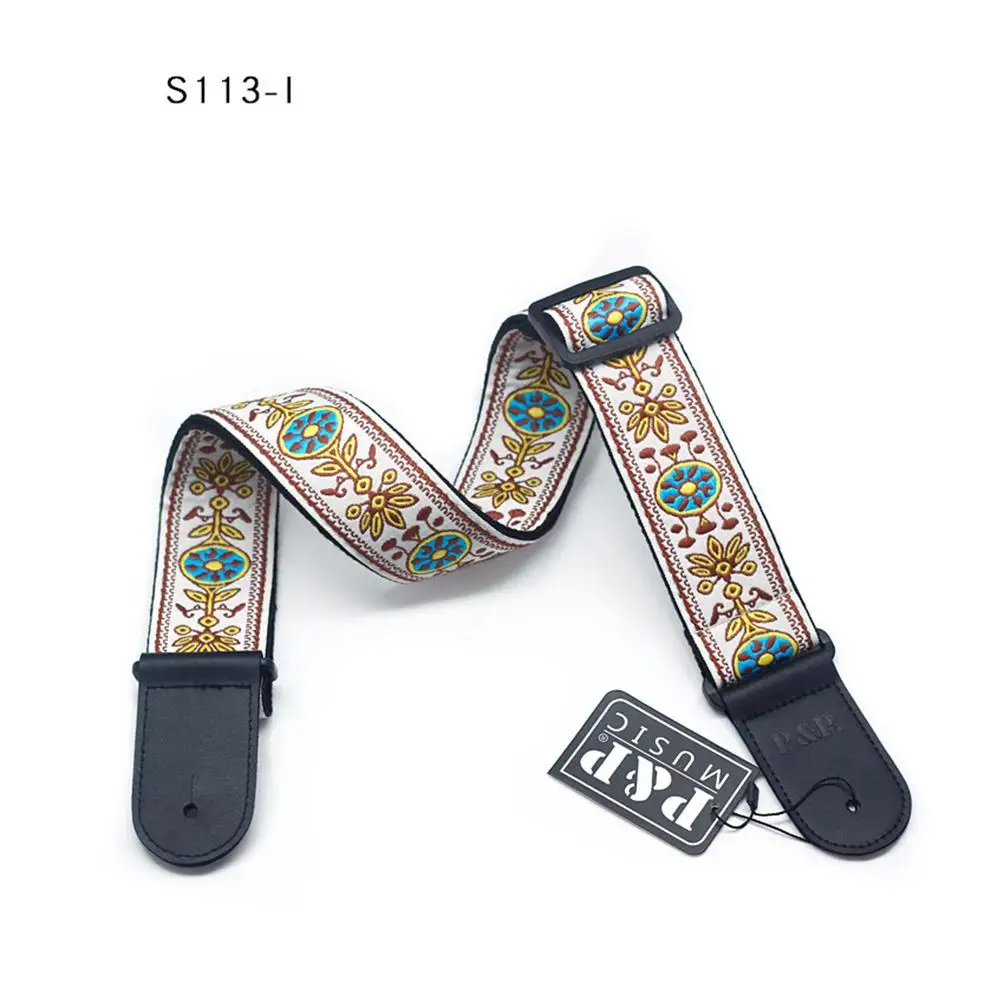 gitarre strap stickerei gürtel einstellbare jacquard band mit leder ende für bass elektro akustik folk gitarre musical instrument free globa