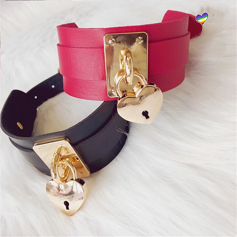 Женский ошейник в стиле Харадзюку ручной работы с замком форме сердца и ключом