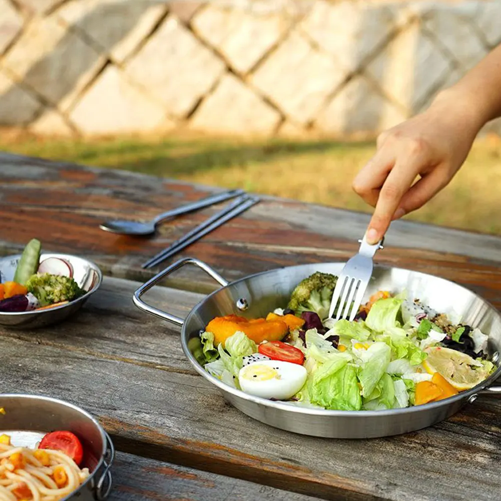 

Quality Stainless Steel Frying Pan Nonstick Pan Fried Steak Pot Electromagnetic Furnace General Camping Hiking Cookware Skillet