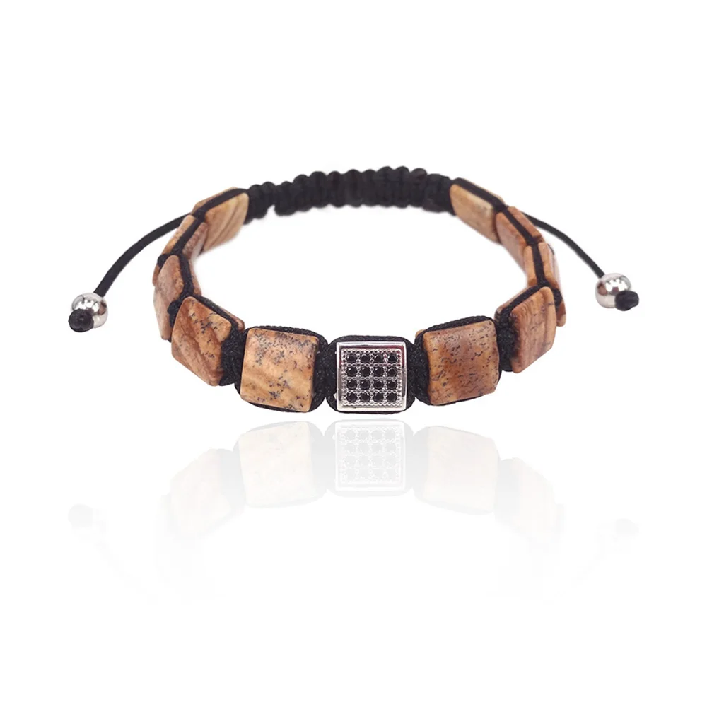 Природные изображения Jaspers квадратный камень и серебряный цвет cz бусины Шарм