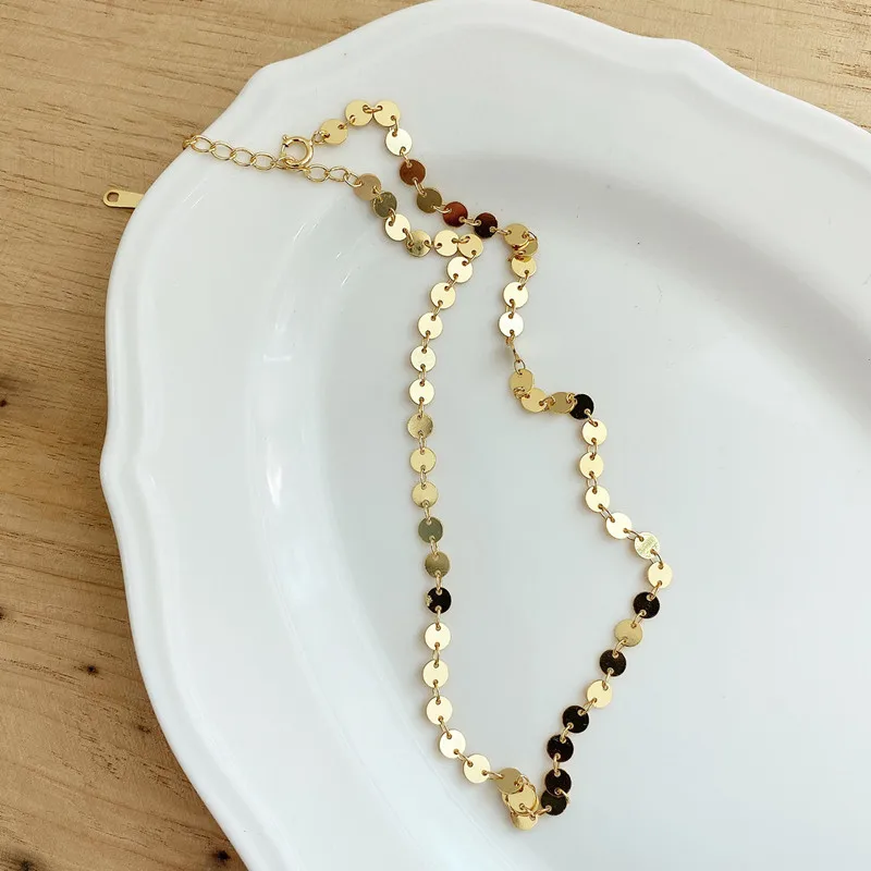 

OBEAR Korean Fashion 925 Sterling Silver Geometric Disc Choker Necklace for Women Romantic Jewelry Gift