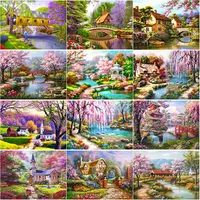 5d diy diamond painting scenery cross stitch peach tree diamond embroidery full square round drill crafts home decor manual gift