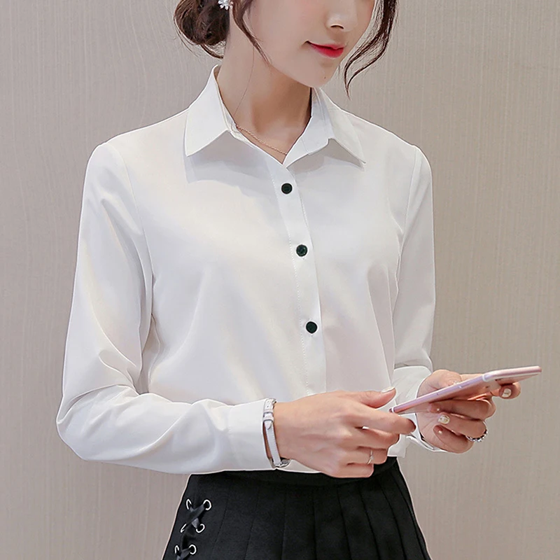 

White Blouse Women Chiffon Office Career Shirts Tops Fashion Casual Long Sleeve Blouses Femme Blusa
