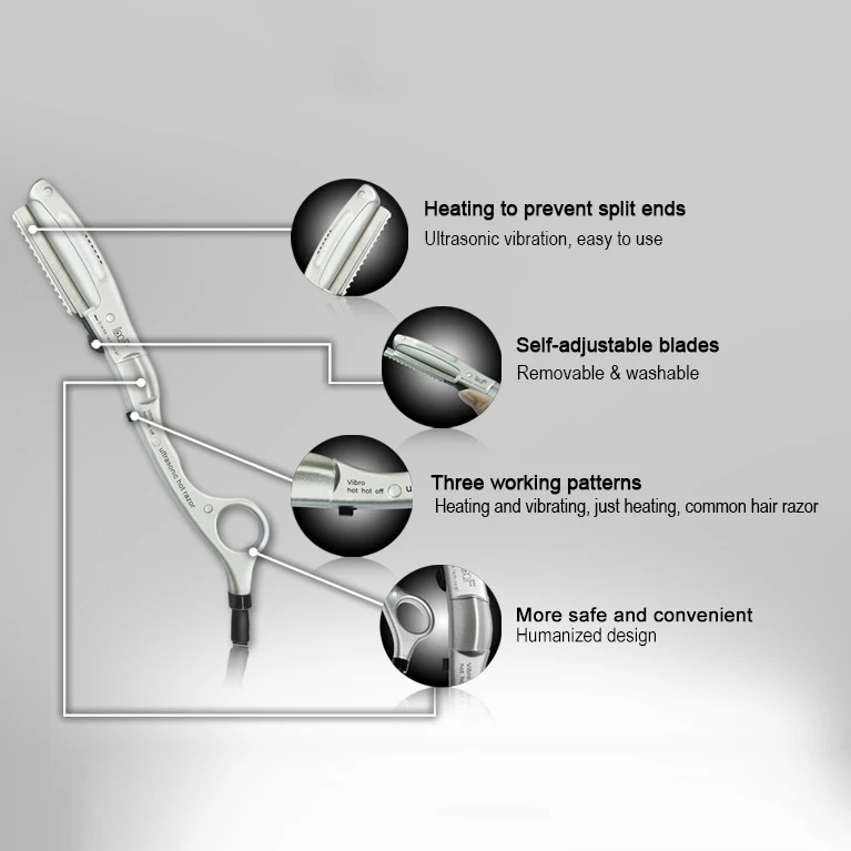 

LOOF Ultrasonic Hot Vibrating Razor for Hair Cutting Split End Hair Trimmer Heat Hair Scissor Trimmers EU Plug