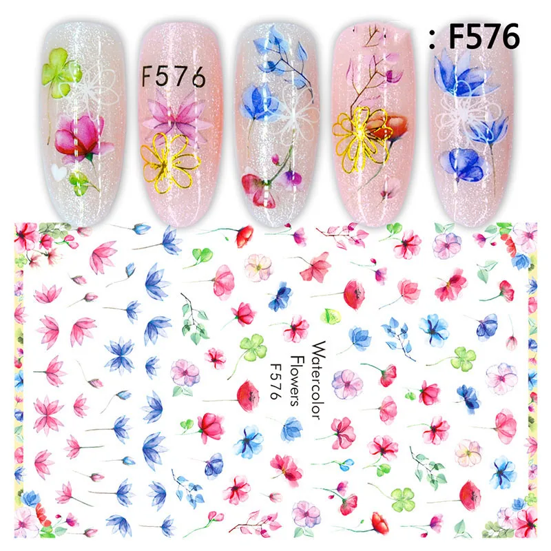 

3D Nail Sticker Spring Autumn Self-Adhesive Glue Stickers Colorful Translucent Flowers Stickers for Manicure Nail Art Decoration