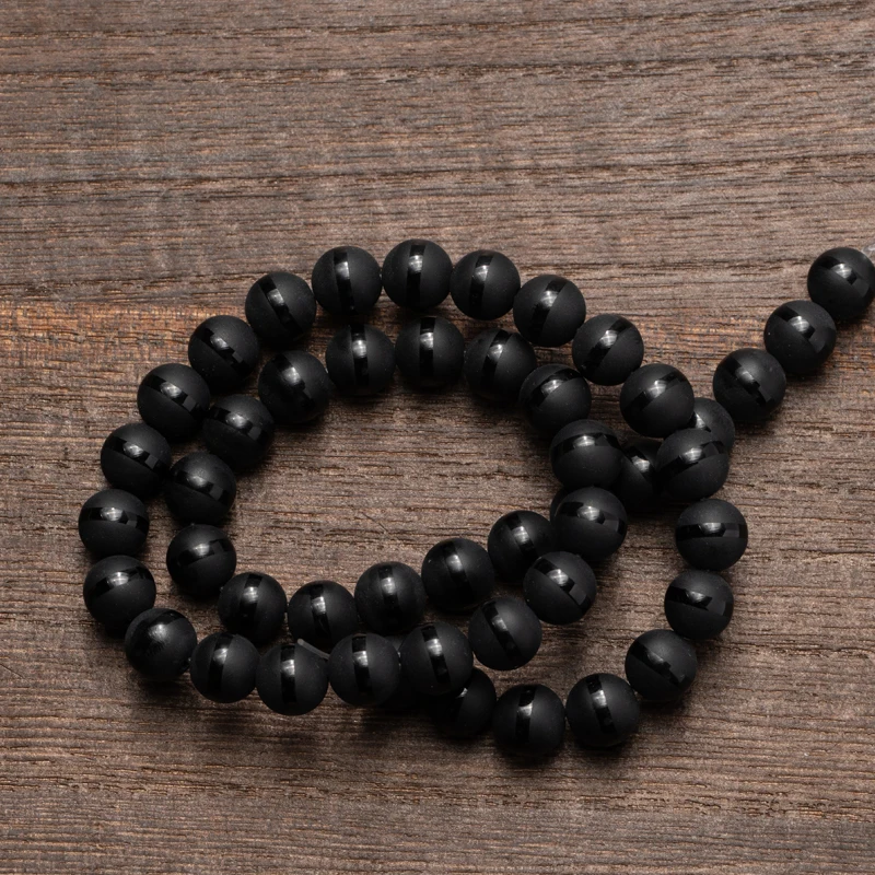 

Wholesale Dull Polish Matte Black One Stripe Agates Beads Onyx Round Loose Beads for Jewelry Making DIY Bracelet 6 8 10 12mm
