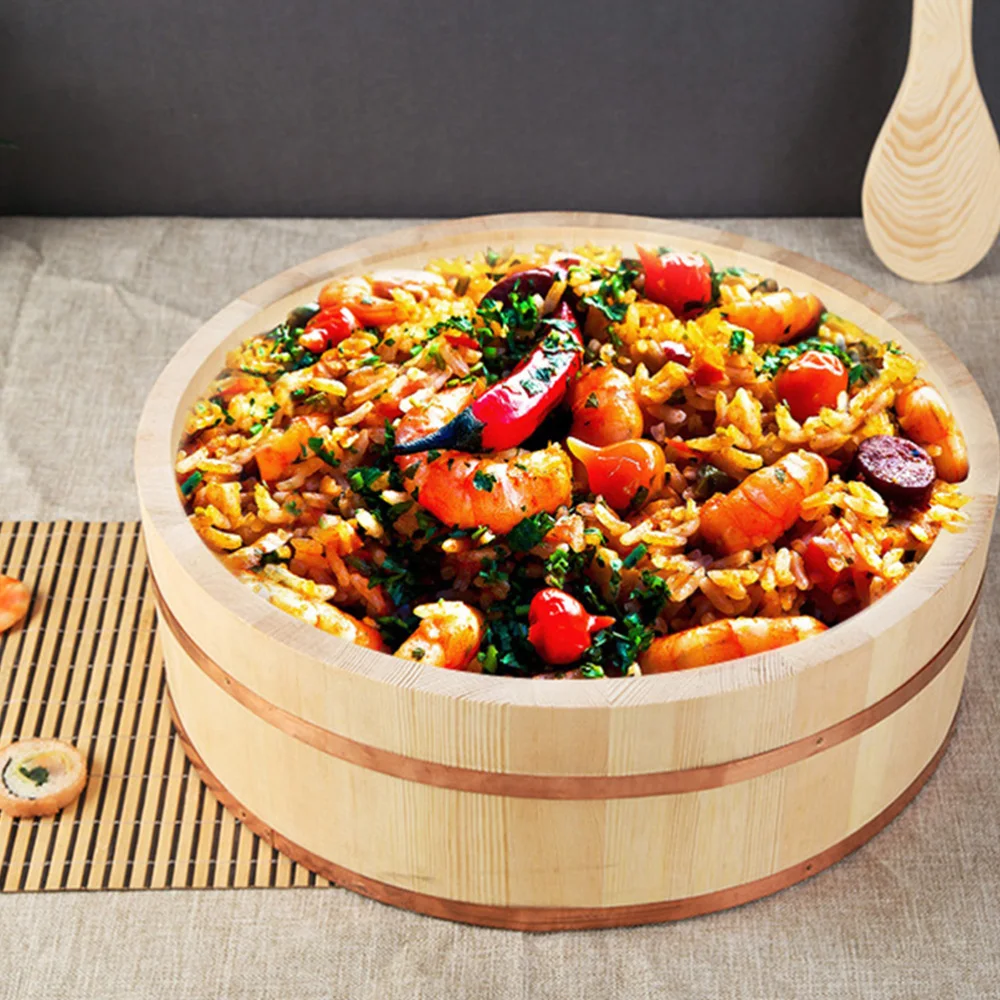 

1Pc Household Wooden Sushi Rice Bowl Practical Rice Mixing Bowl (Burlywood)