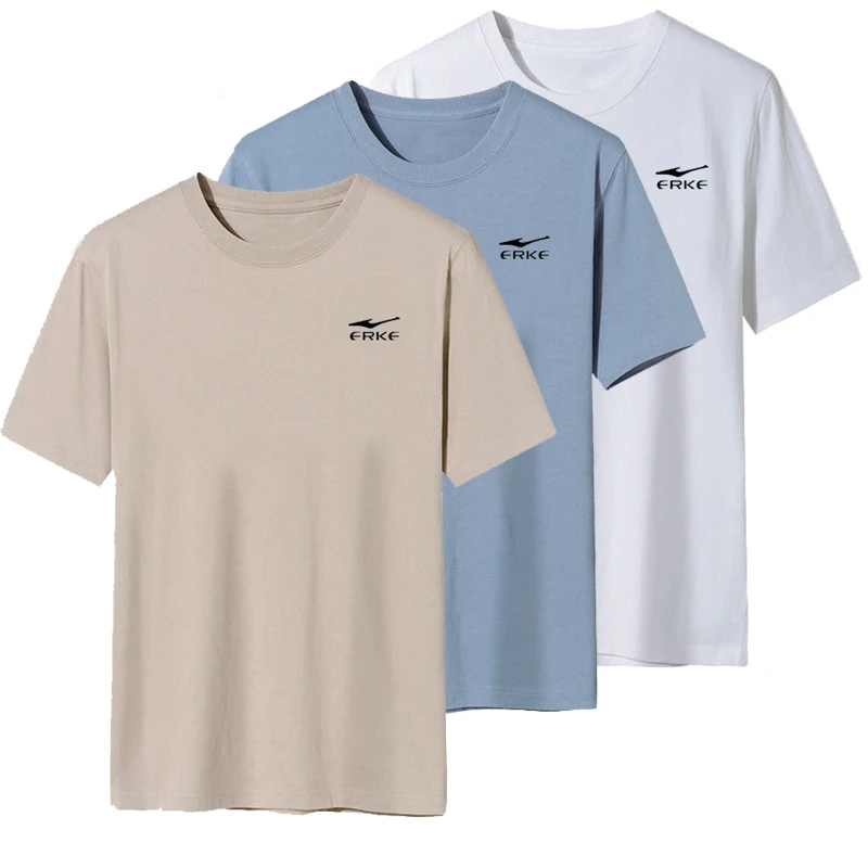 

Hongxing Erke 3 pieces summer cotton short sleeve t-shirt men's loose round neck breathable sports sweat wicking solid color top