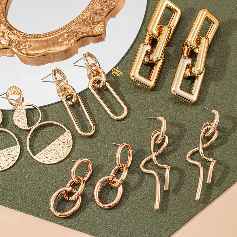 

Women's Earrings Unusual Golden Drop Earrings for Women Geometric Metal Twisted Vintage Earrings 2021 Trendy Fashion Jewelry