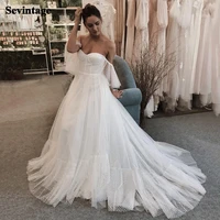 sevintage dotted tulle a line wedding dresses off the shoulder bridal gown 2021 custom made back long princess boho bride dress