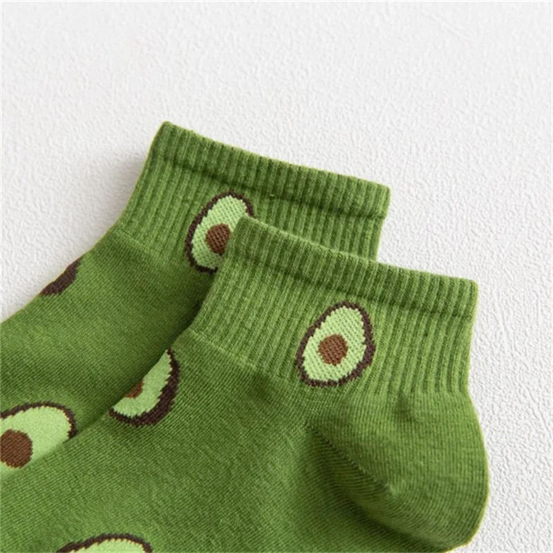 

10Pcs=5Pairs/Pack New Cartoon Fruit Ankle Socks Women Summer Japanese Avocado Cute Boat Socks Chic Fashion Low-Cut Cotton Socks