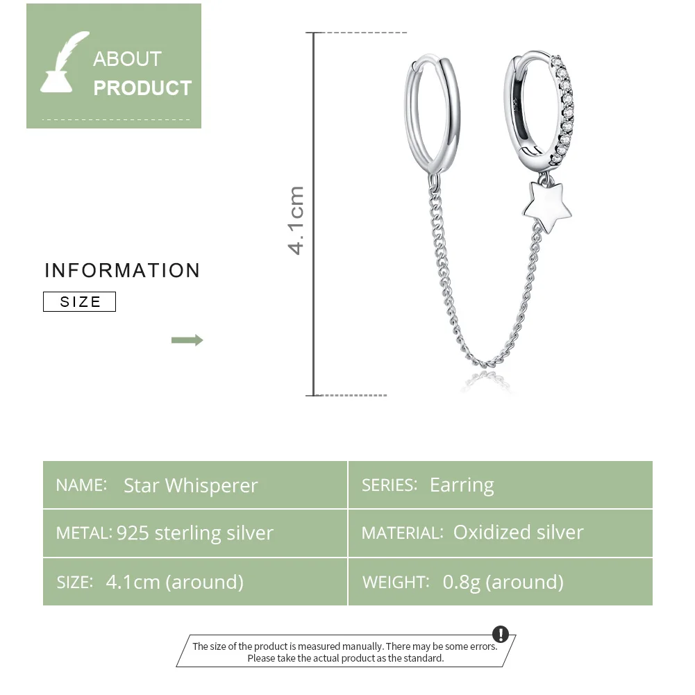 Женские серьги-подвески в форме шепота со звездами из стерлингового серебра 925