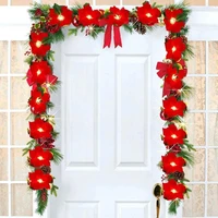 2m fairy string light artificial red poinsettia christmas garland string for holiday outdoor front door garden indoor decoration