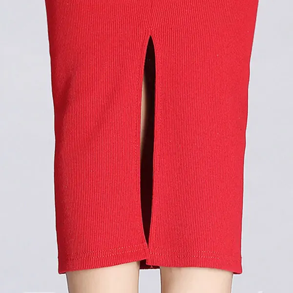 Hot Autumn Winter Women Pencil Skirt High Waist Cotton Solid Color Stretch Elastic Slim Business OL Split Bodycon Skirts IE998 | Женская