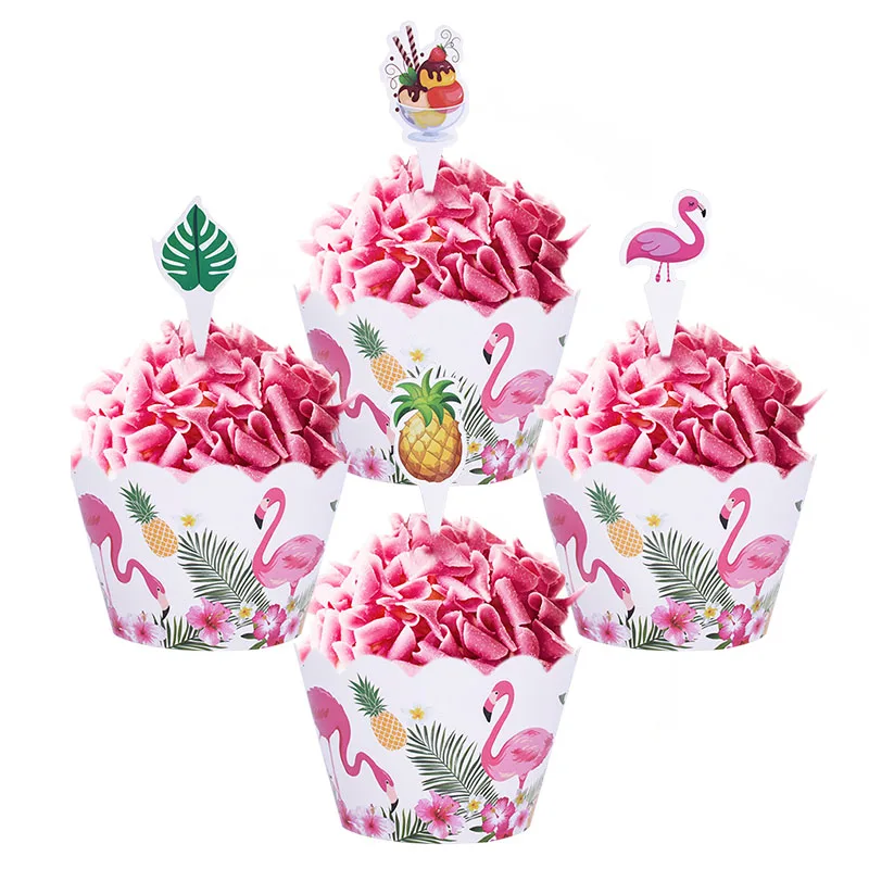 24 шт. Симпатичные розовые Фламинго обертки для кексов топпер торта тропическая