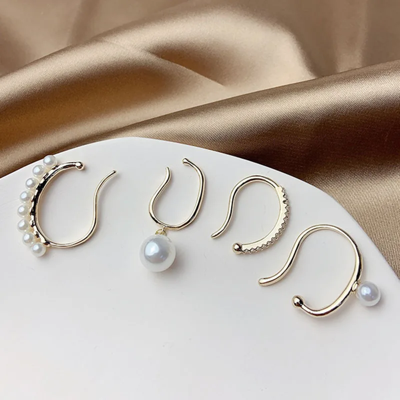 Модные золотые геометрические U образные серьги каффы для ушей жемчужные клипсы