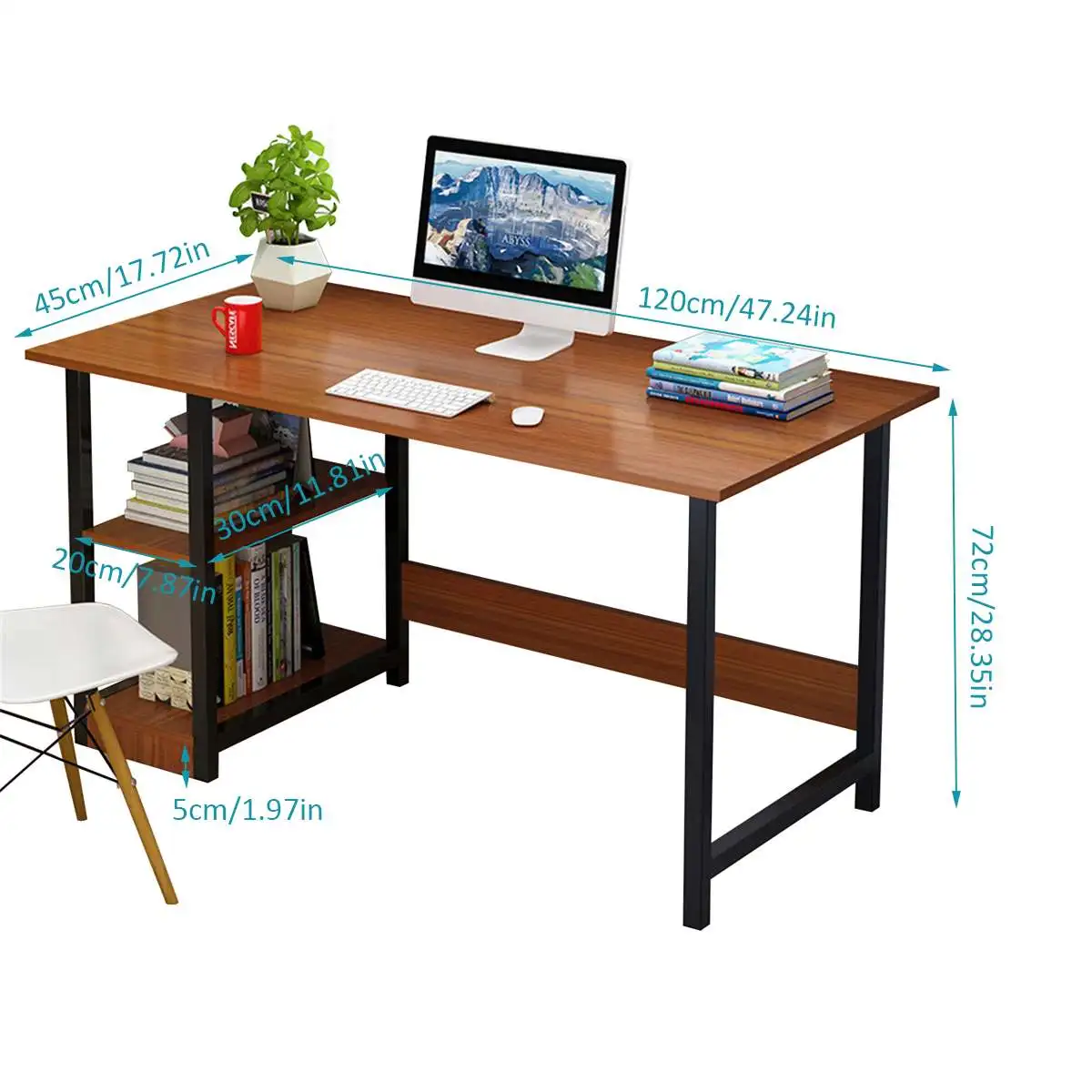 

100/120cm Desktop Computer Desk PC Laptop Table with 2-Tier Storage Shelves Writing Desk Workstation for Home/Office/Study Room