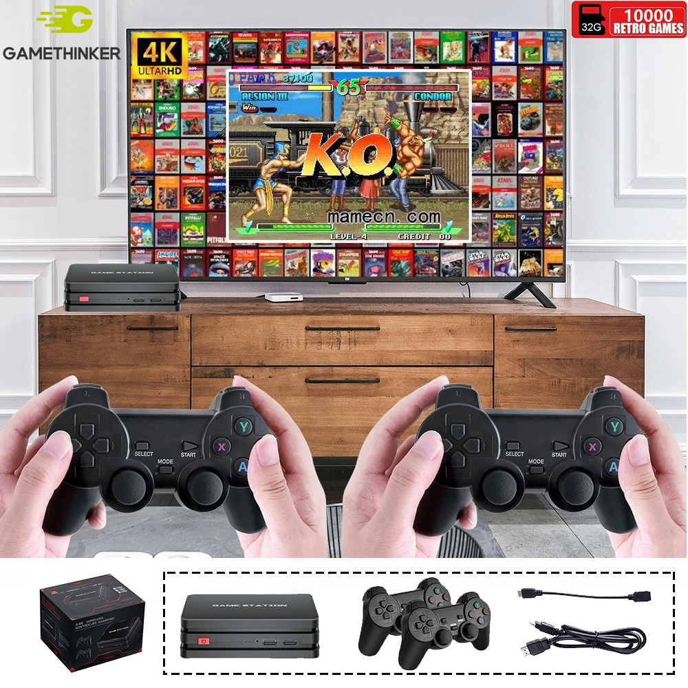 

Gamethinker 2,4G беспроводной 4K ТВ Видео игровая консоль дисплей на мониторе с 10000 играми двойной контроллер 2021 Новинка