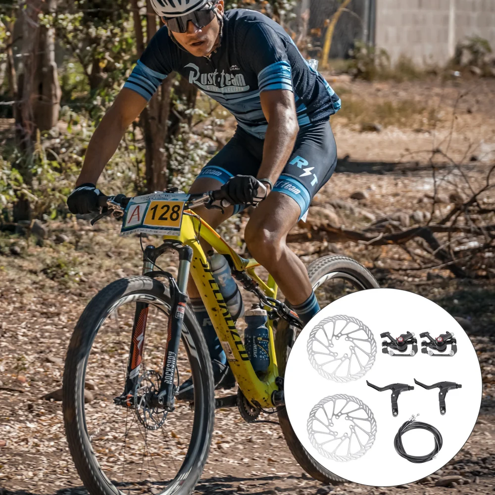 

Adjustable Bike Disc Brake Rear Disc Rotor Brake Crank and Brake Cable Kit with 2 Brakes for Mountain