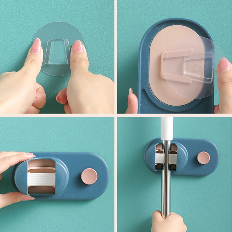 

Mop Broom Holders Self Adhesive Wall Mounted No Drilling Broom Clip for Home DNJ998