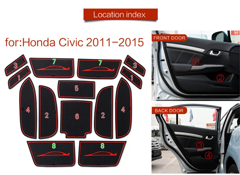 Противоскользящий коврик для HONDA CIVIC 9 2011 2012 2013 9th Gen ворота Слот Coaster анти-грязные двери groove коврики салоны машины гель
