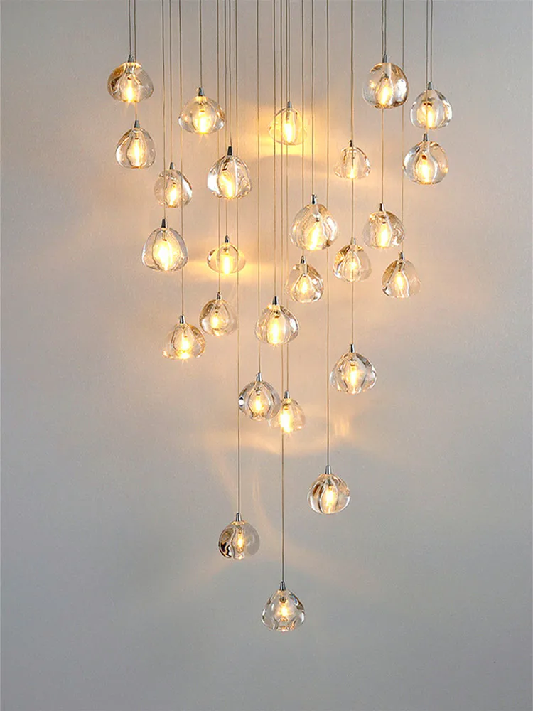 Lámpara colgante largo moderna de lujo para escalera, bola de cristal, iluminación de construcción dúplex para decoración de vestíbulo, Villa, escalera