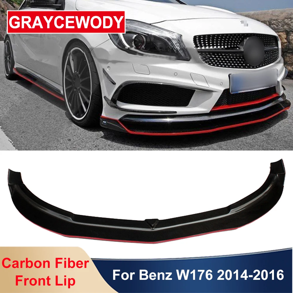 

R Style Carbon Fiber Material Red Edge Front Lip Bumper Spoiler Shovel For Benz W176 A Class A250 A260 AMG A45 Sport Car Styling