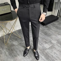 classic striped mens suit pants casual business dress pant solid color slim fit office social streetwear trousers costume homme