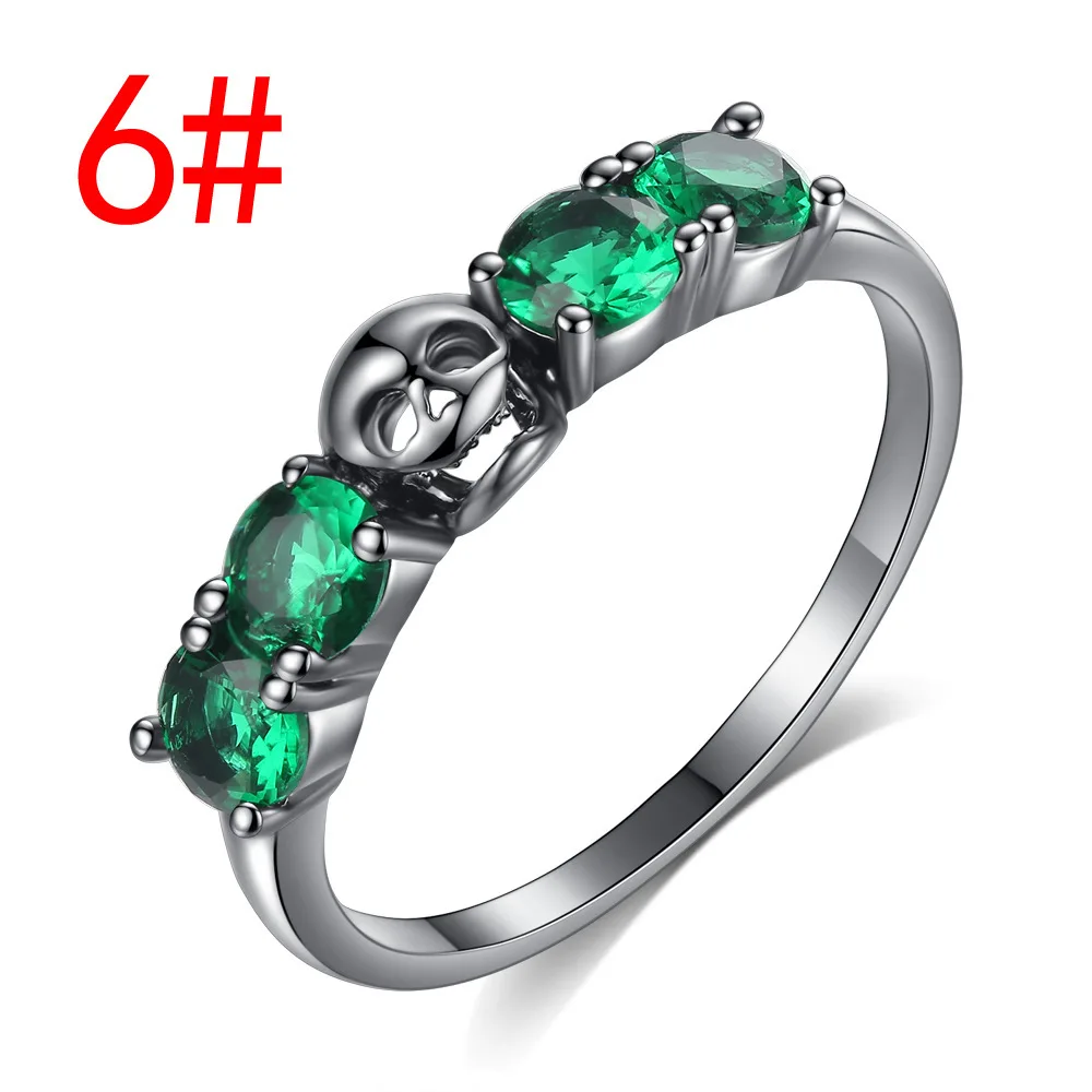 Кольцо в стиле панк черное кольцо хип-хоп зеленое с цирконием украшенное вручную