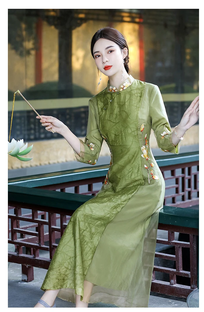 Женское платье-Ципао с воротником-стойкой элегантное платье в китайском стиле